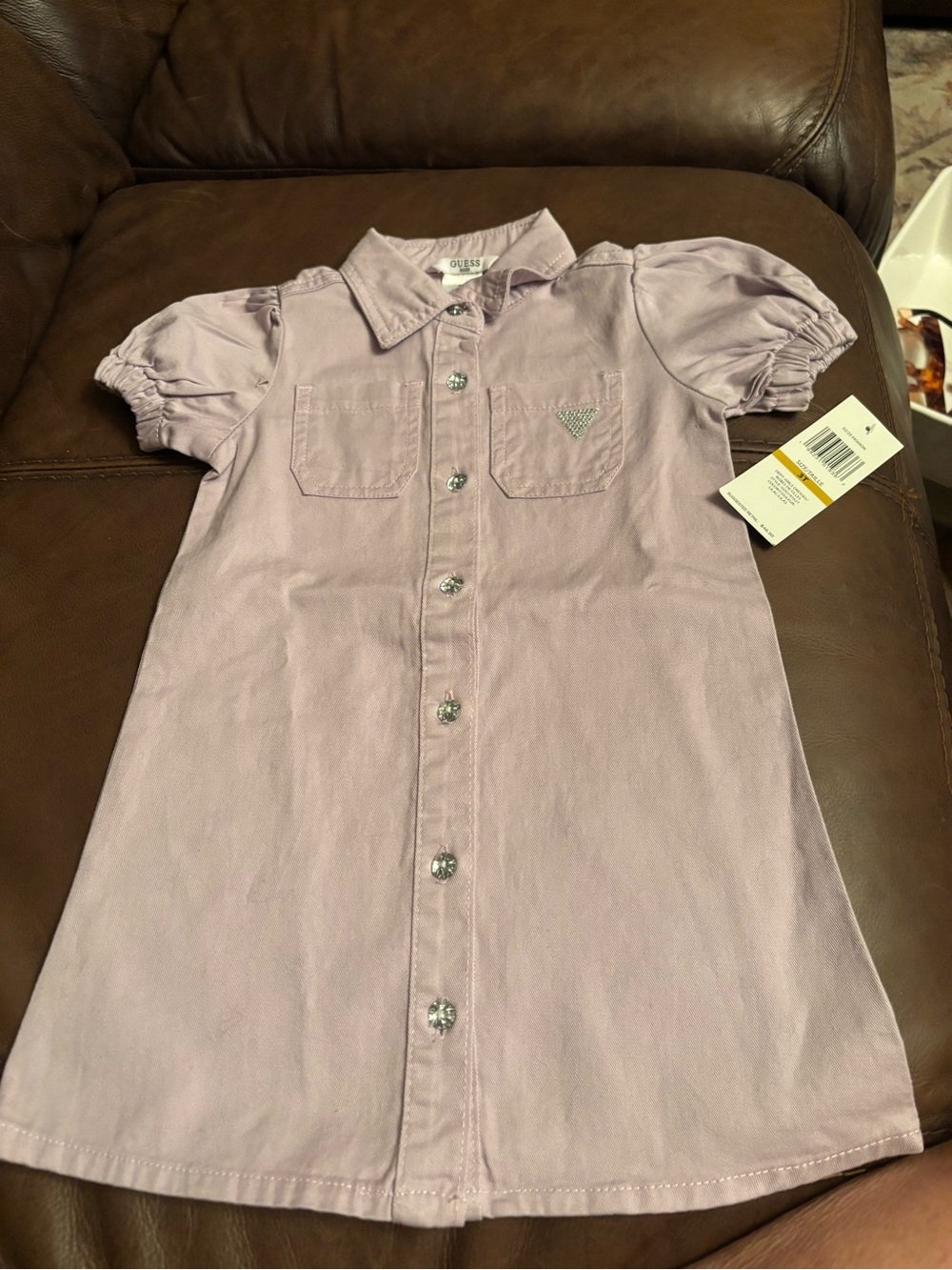 Guess Lavender Button-Front Shirt Dress for Kids